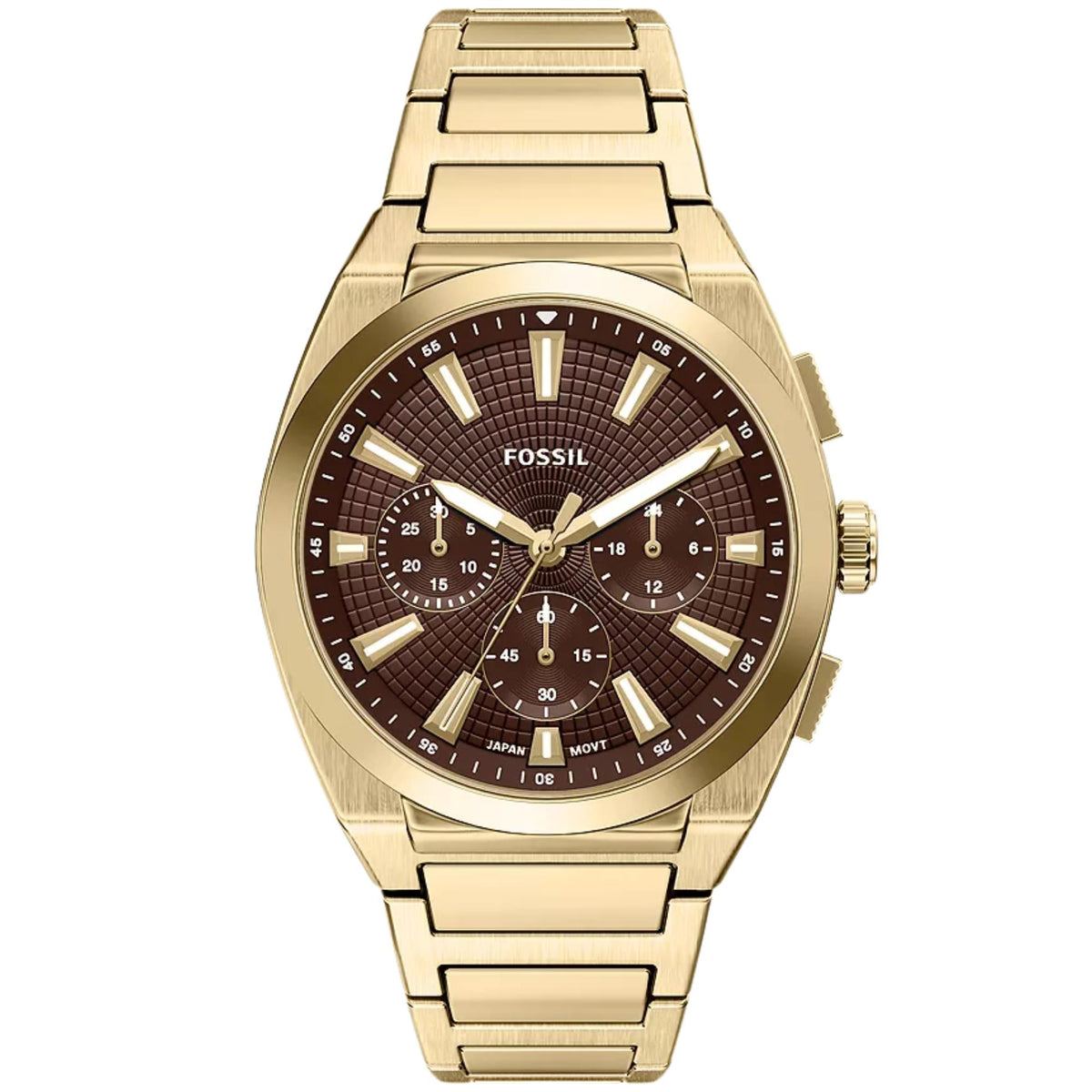 Fossil Everett 44mm Chronograph Brown Dial Steel Mens Quartz Watch FS6184