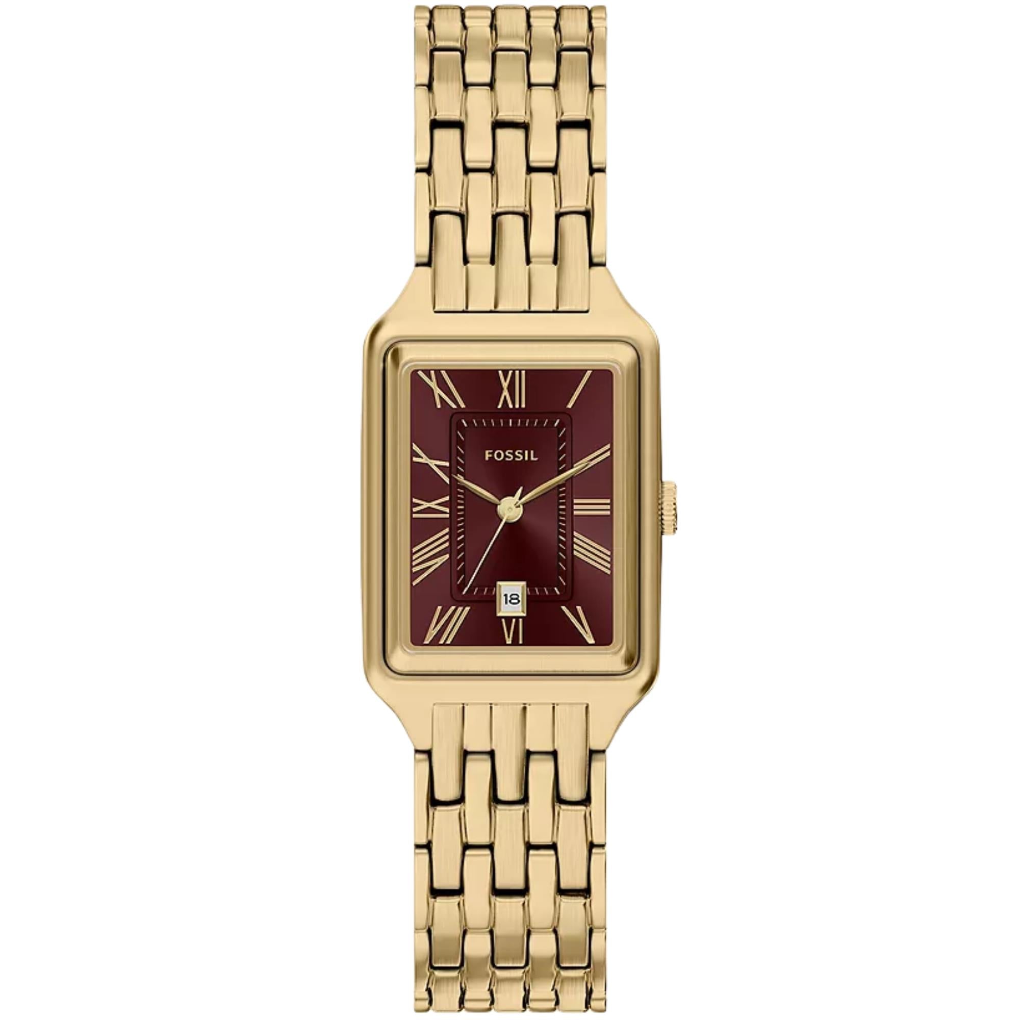 Fossil Raquel 23mm Red Dial Steel Ladies Quartz Watch ES5512