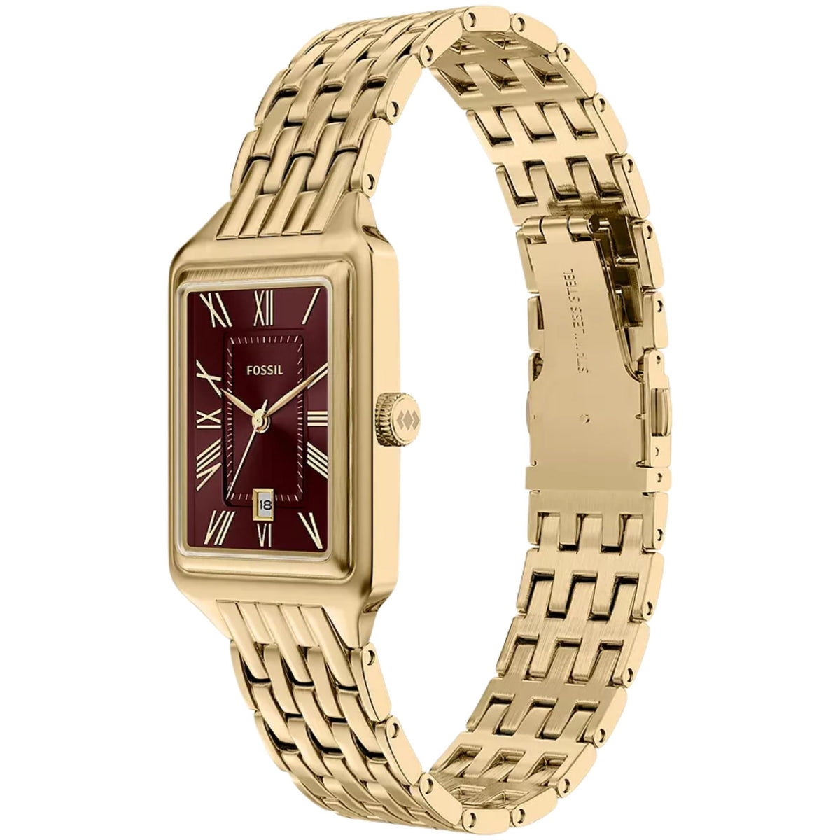 Fossil Raquel 23mm Red Dial Steel Ladies Quartz Watch ES5512