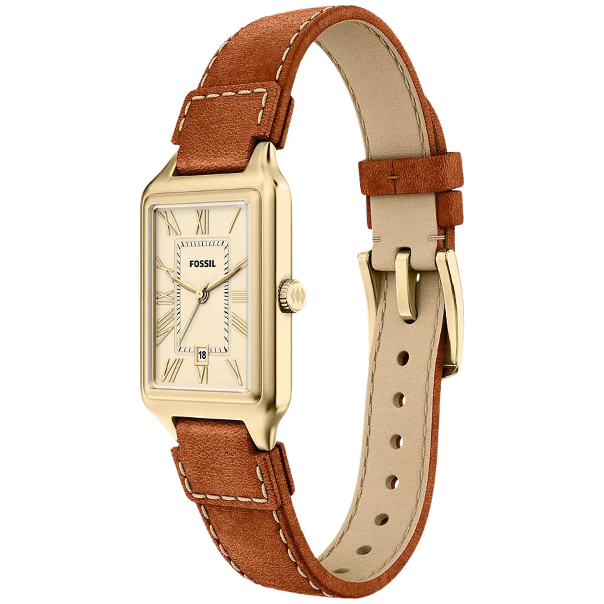 Fossil Raquel 23mm Cream Dial Leather Ladies Quartz Watch ES5504