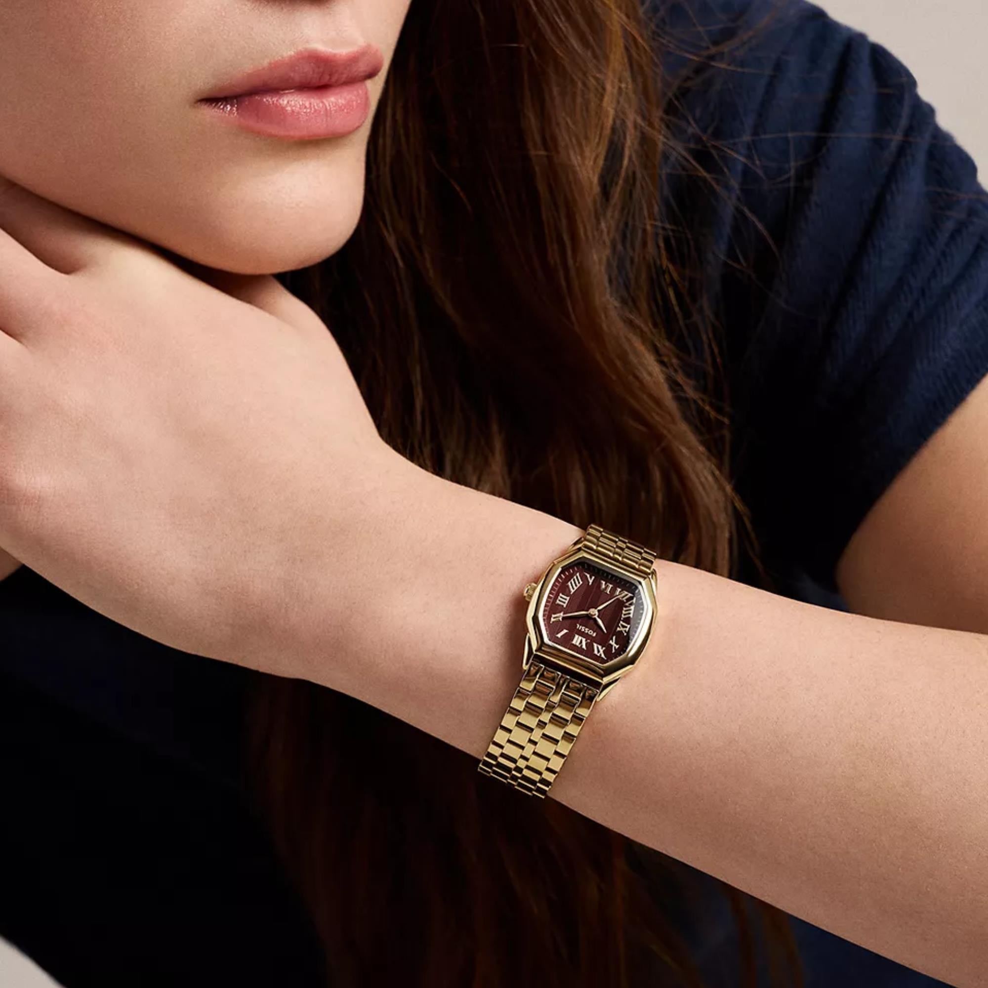 Fossil Harlow 27mm Red Dial Steel Ladies Quartz Watch ES5511