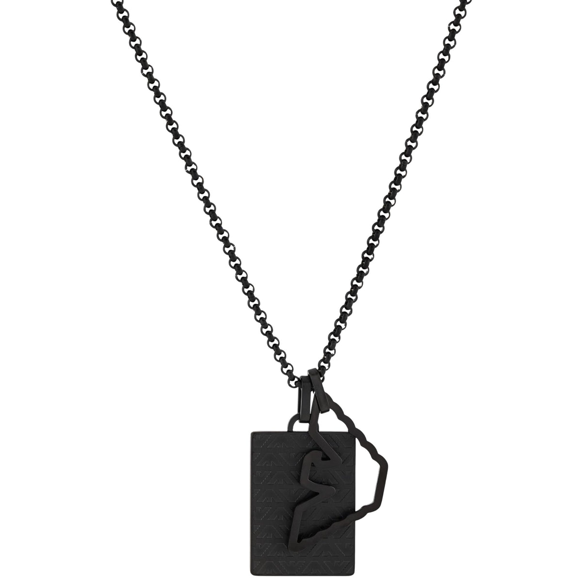 Emporio Armani Eagle Logo Black Steel Dog Tag Mens Necklace EGS3384001