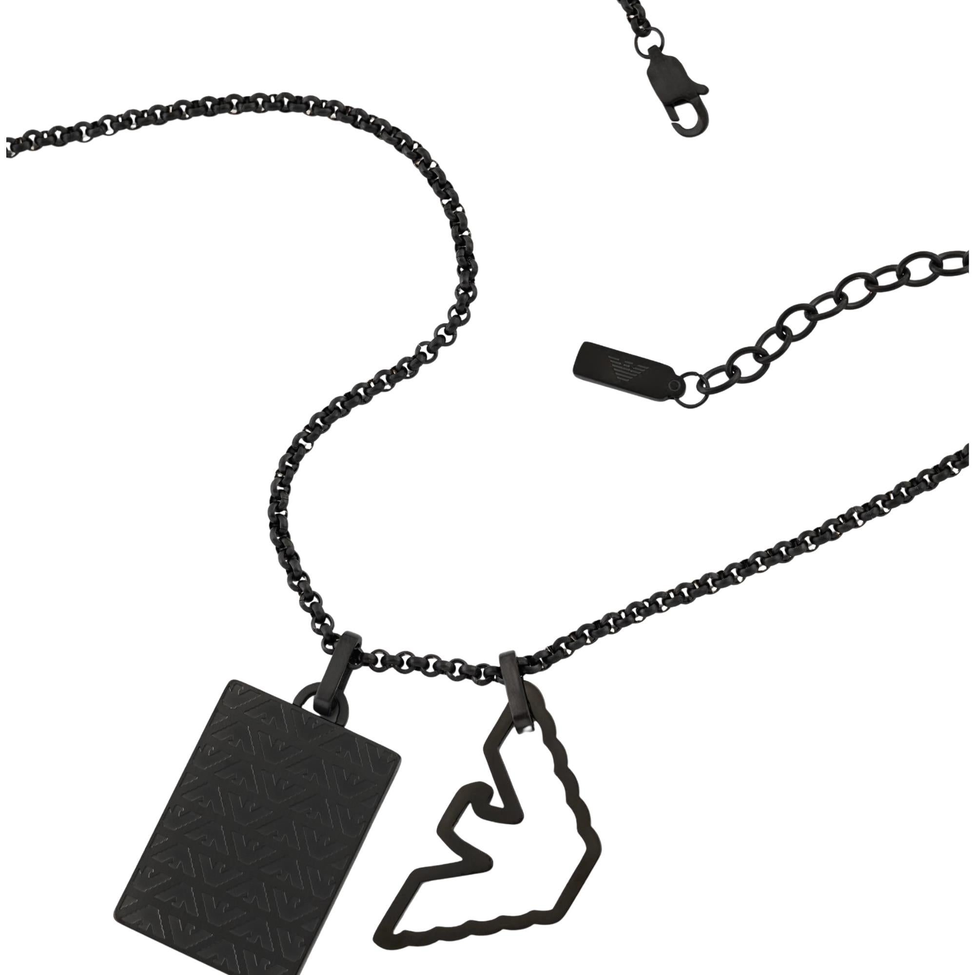 Emporio Armani Eagle Logo Black Steel Dog Tag Mens Necklace EGS3384001