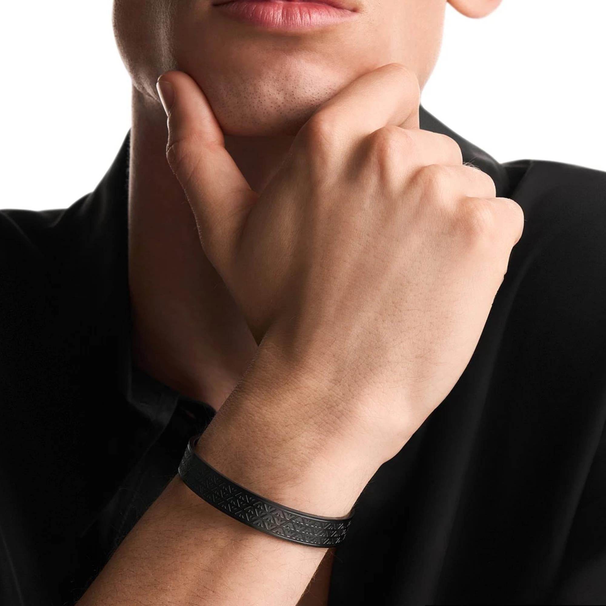 Emporio Armani Eagle Logo Black Steel Mens Cuff Bracelet EGS3383001