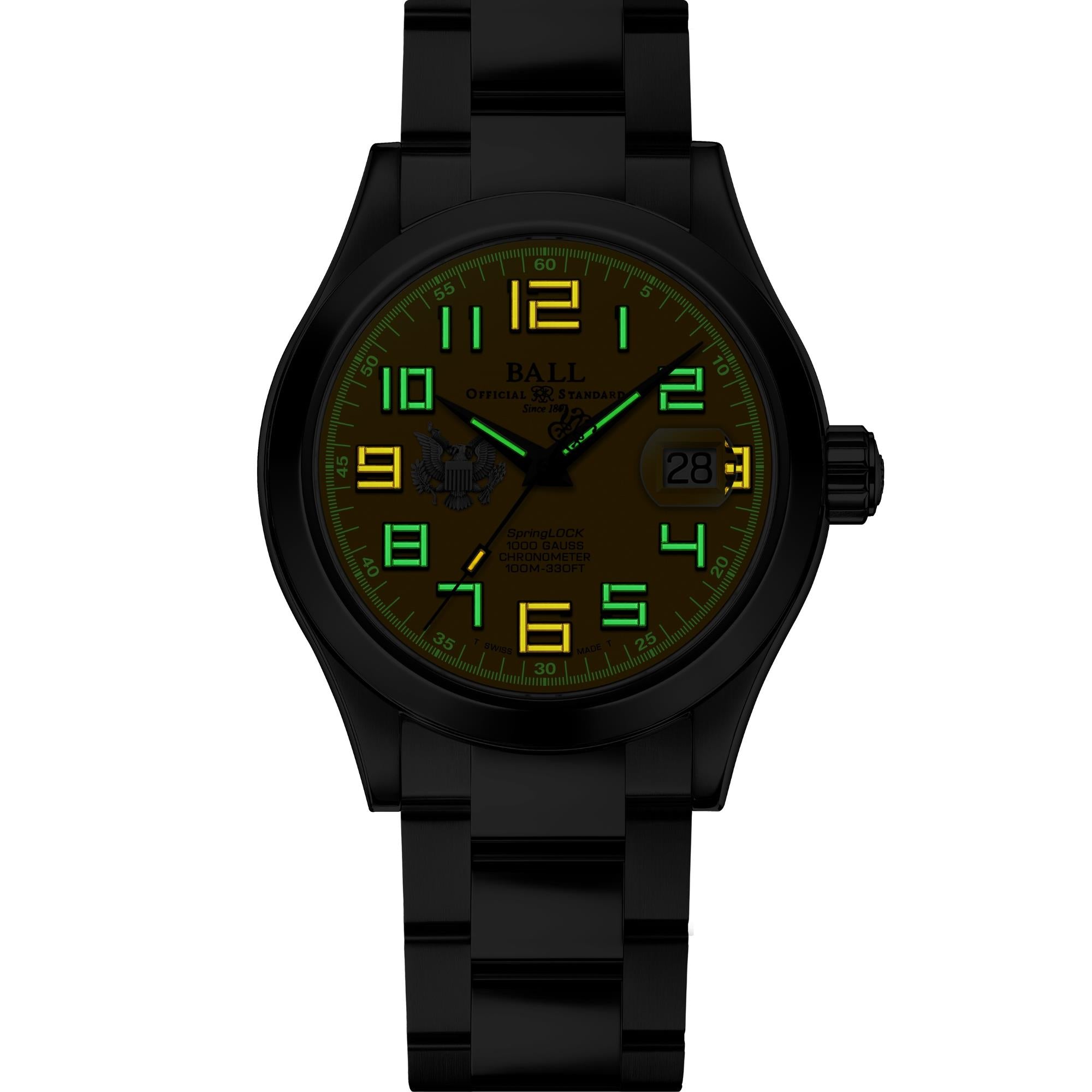 BALL Engineer III 'Army' 40mm Limited Edition Yellow Dial Steel Mens Automatic Watch NM3000C-S11C-YE