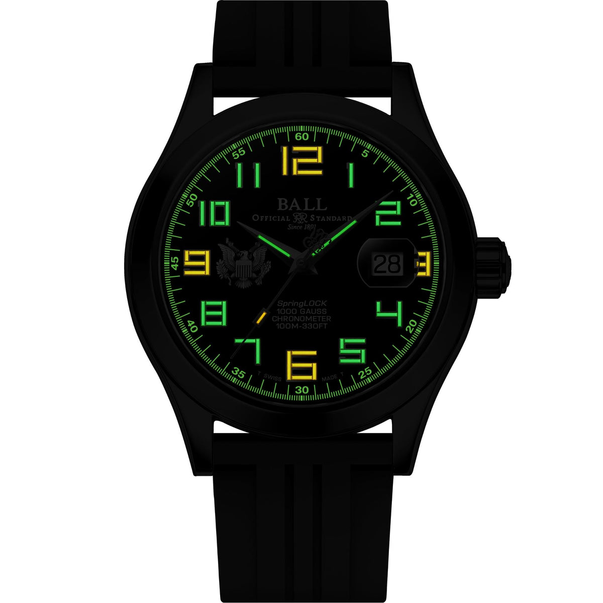 BALL Engineer III 'Army' 43mm Limited Edition Black Dial Rubber Mens Automatic Watch NM2028C-P49C-BK