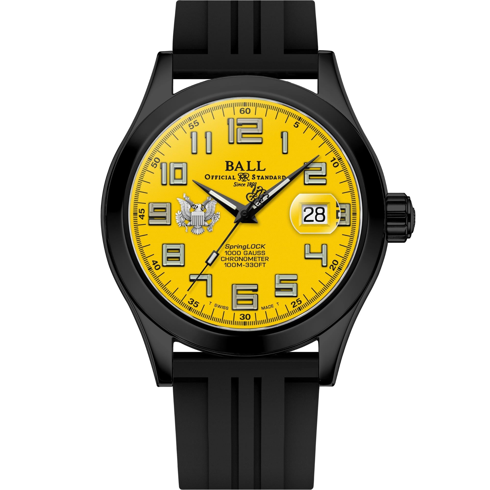 BALL Engineer III 'Army' 43mm Limited Edition Yellow Dial Rubber Mens Automatic Watch NM2028C-P49C-YE