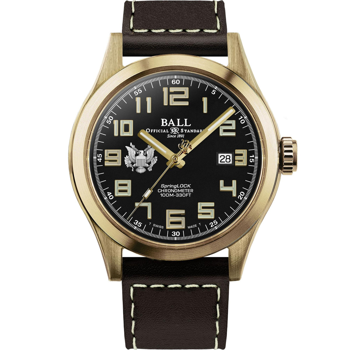 BALL Engineer III 'Army' 43mm Limited Edition Black Dial Leather Mens Automatic Watch ND2186C-L4C-BK