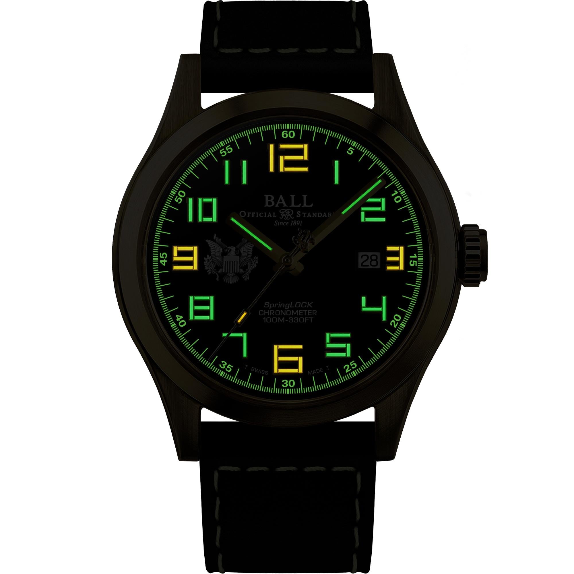 BALL Engineer III 'Army' 43mm Limited Edition Black Dial Leather Mens Automatic Watch ND2186C-L4C-BK