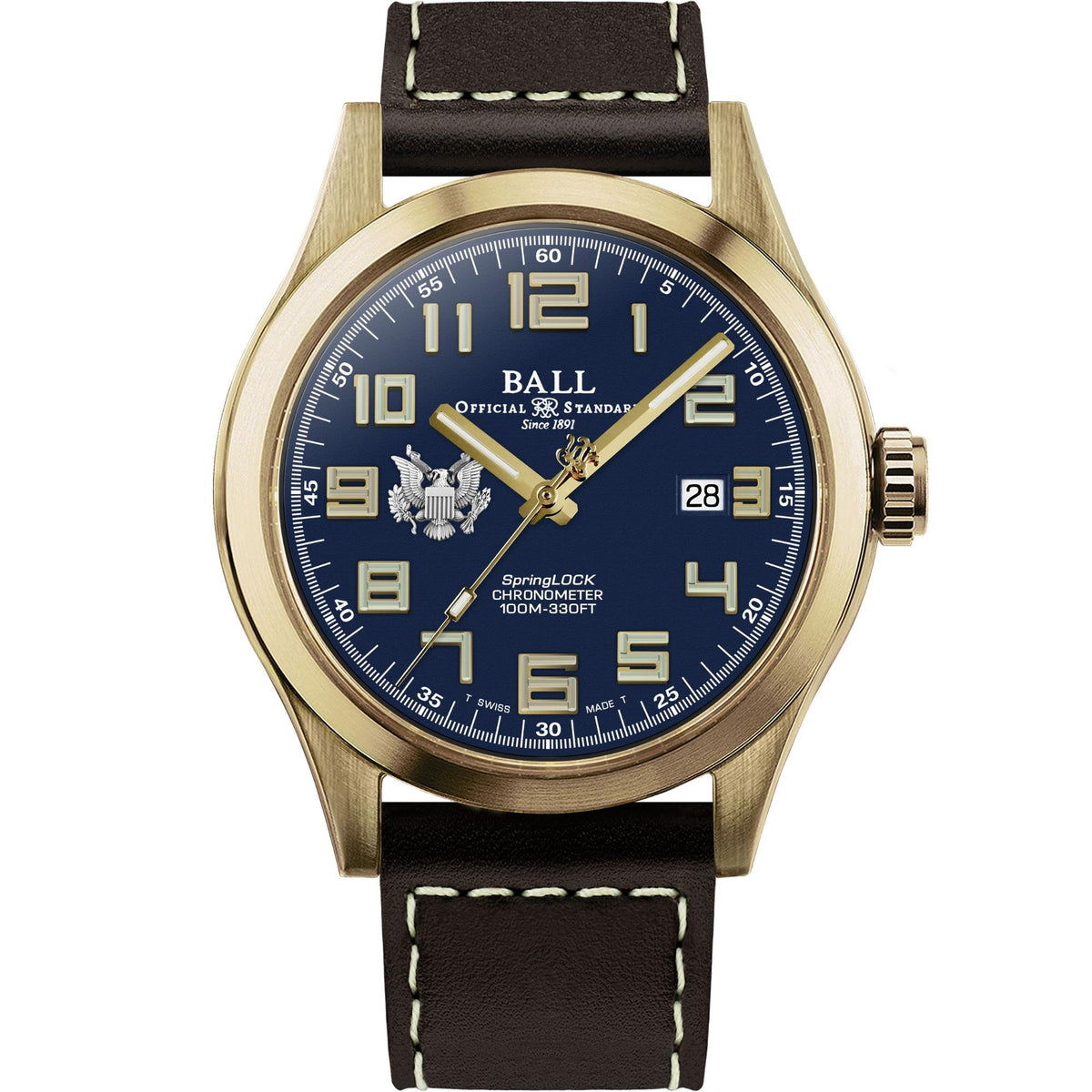 BALL Engineer III 'Army' 43mm Limited Edition Blue Dial Leather Mens Automatic Watch ND2186C-L4C-BE