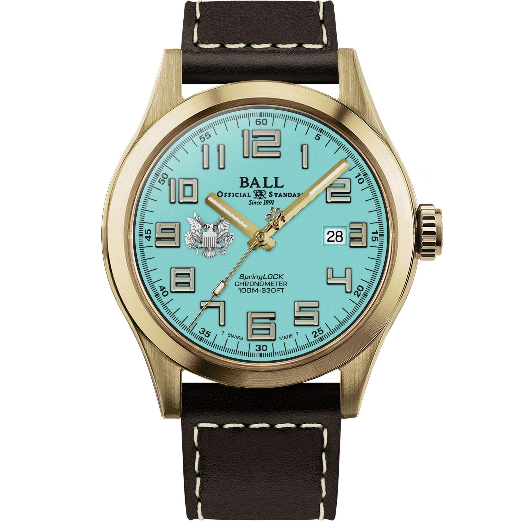 BALL Engineer III 'Army' 43mm Limited Edition Turquoise Dial Leather Mens Automatic Watch ND2186C-L4C-TQ
