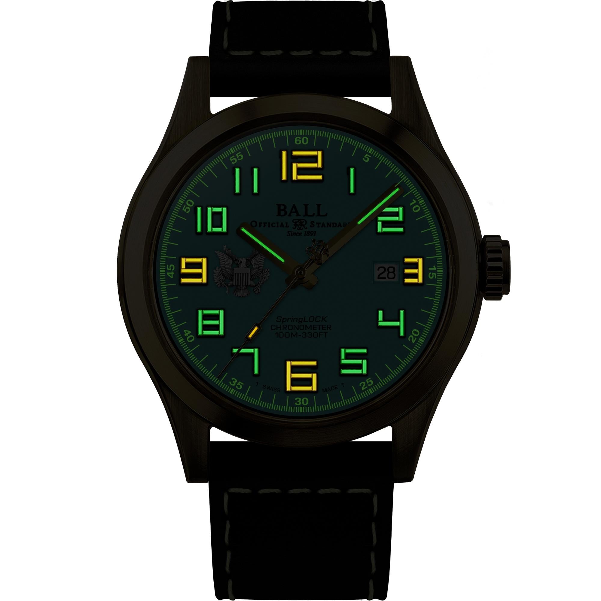 BALL Engineer III 'Army' 43mm Limited Edition Turquoise Dial Leather Mens Automatic Watch ND2186C-L4C-TQ