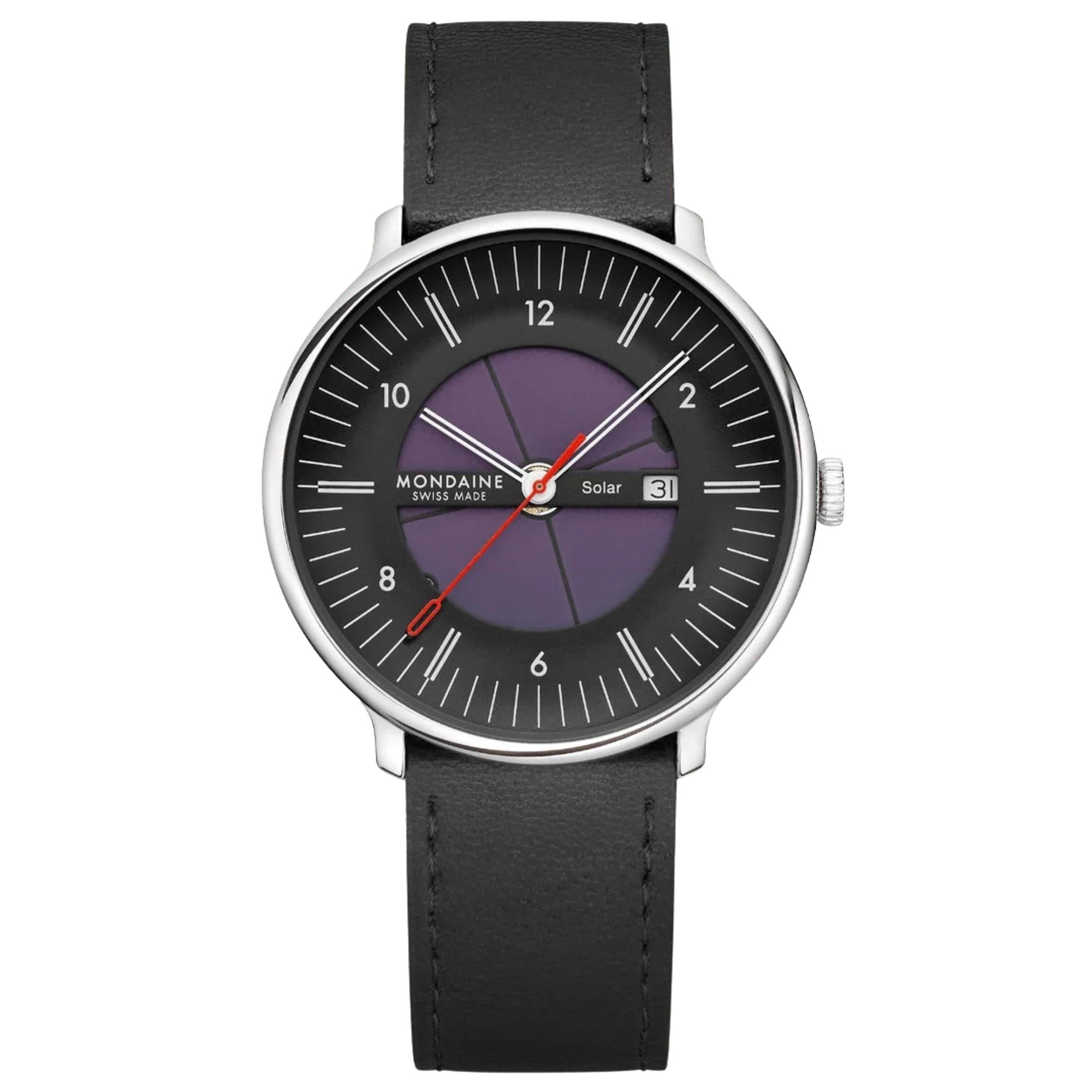 Mondaine Doppio 41mm Skeleton Black Dial Leather Mens Solar Watch MLE.