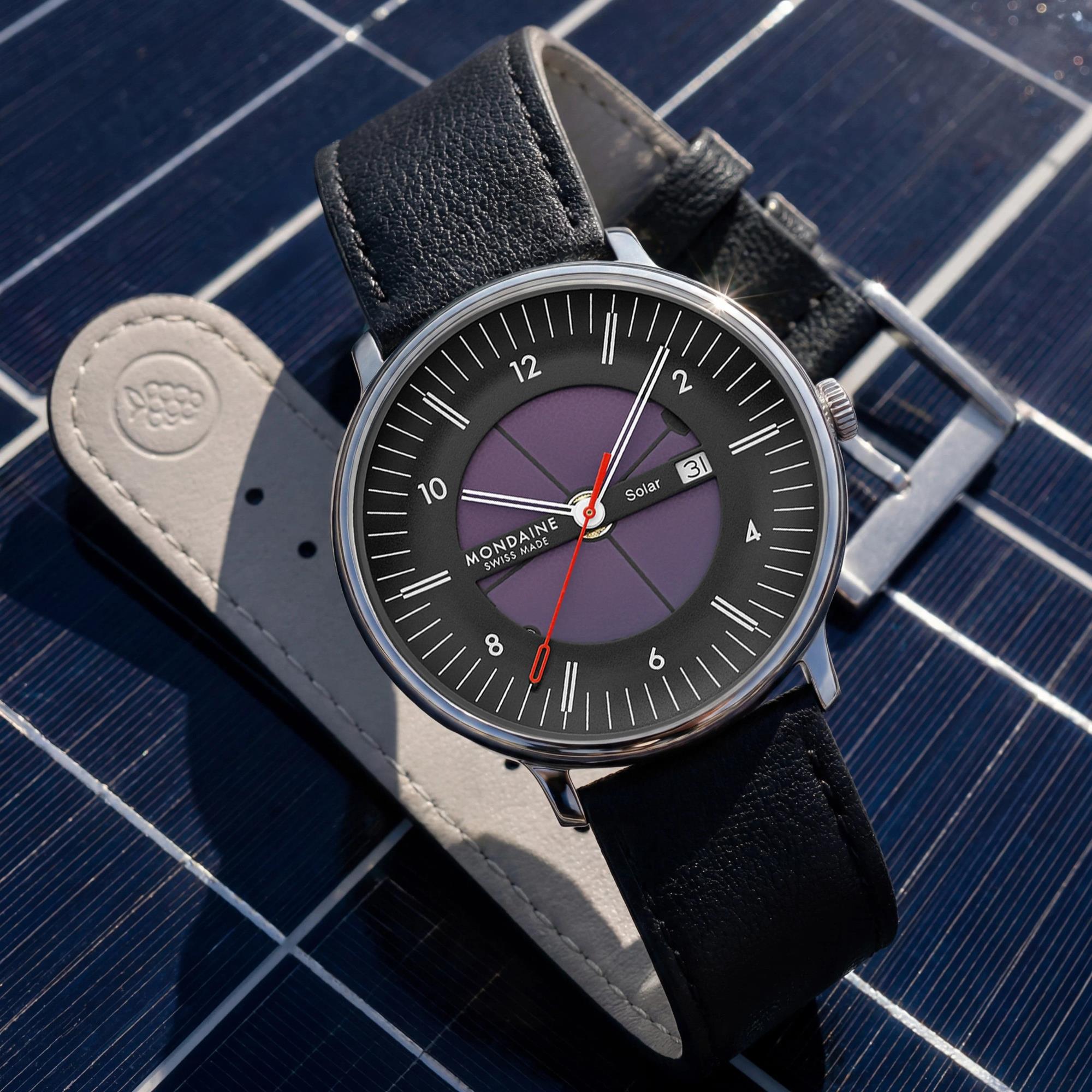 Mondaine Doppio 41mm Skeleton Black Dial Leather Mens Solar Watch MLE.