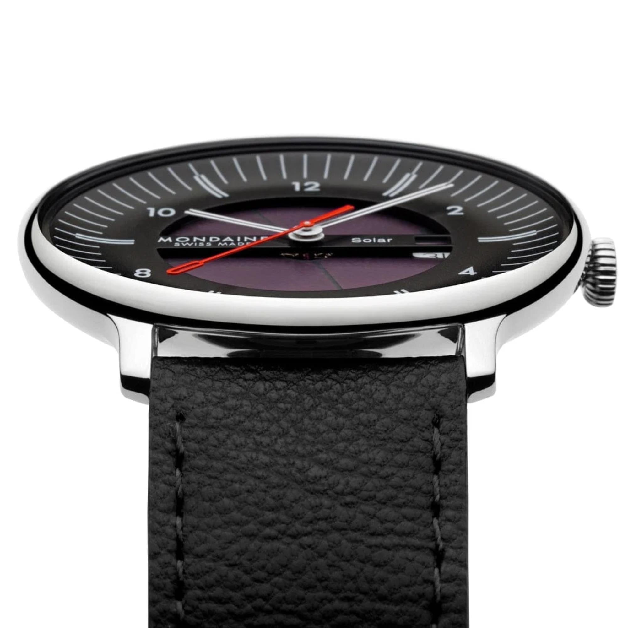 Mondaine Doppio 41mm Skeleton Black Dial Leather Mens Solar Watch MLE.