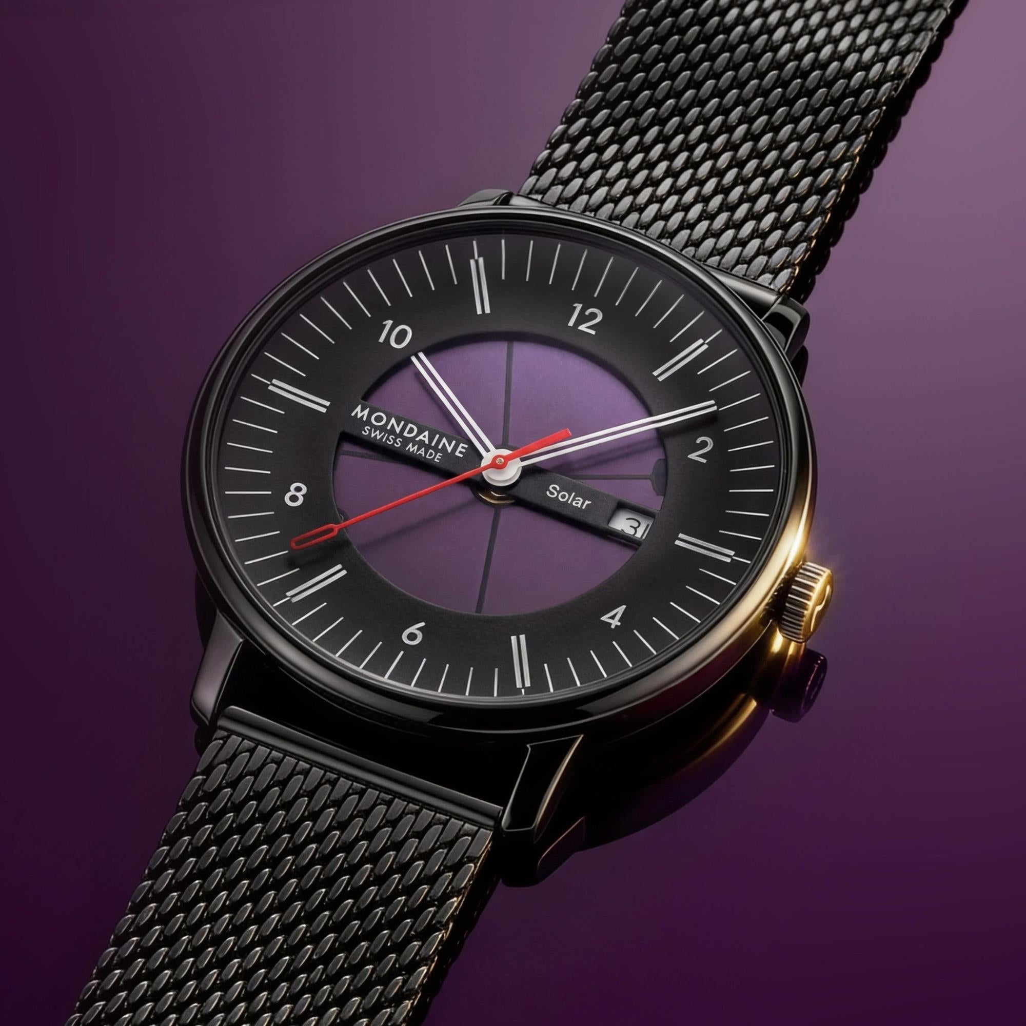 Mondaine Doppio 41mm Skeleton Black Dial Steel Mens Solar Watch MLE.41