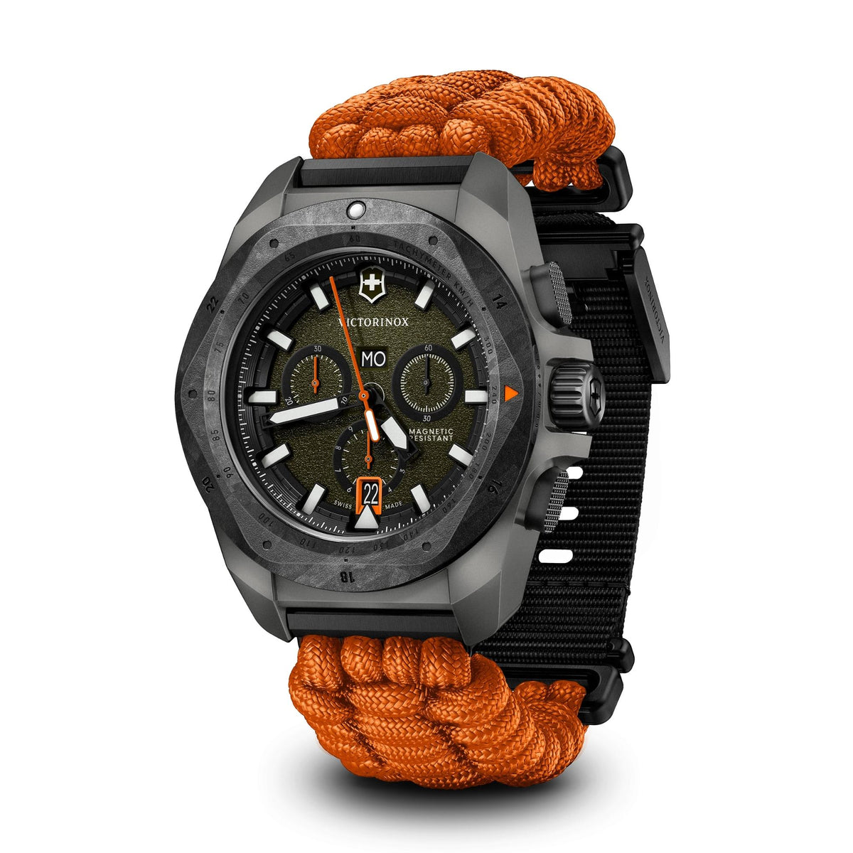 Victorinox I.N.O.X 43mm Chronograph Green Dial Paracord Mens Quartz Watch 242083.1