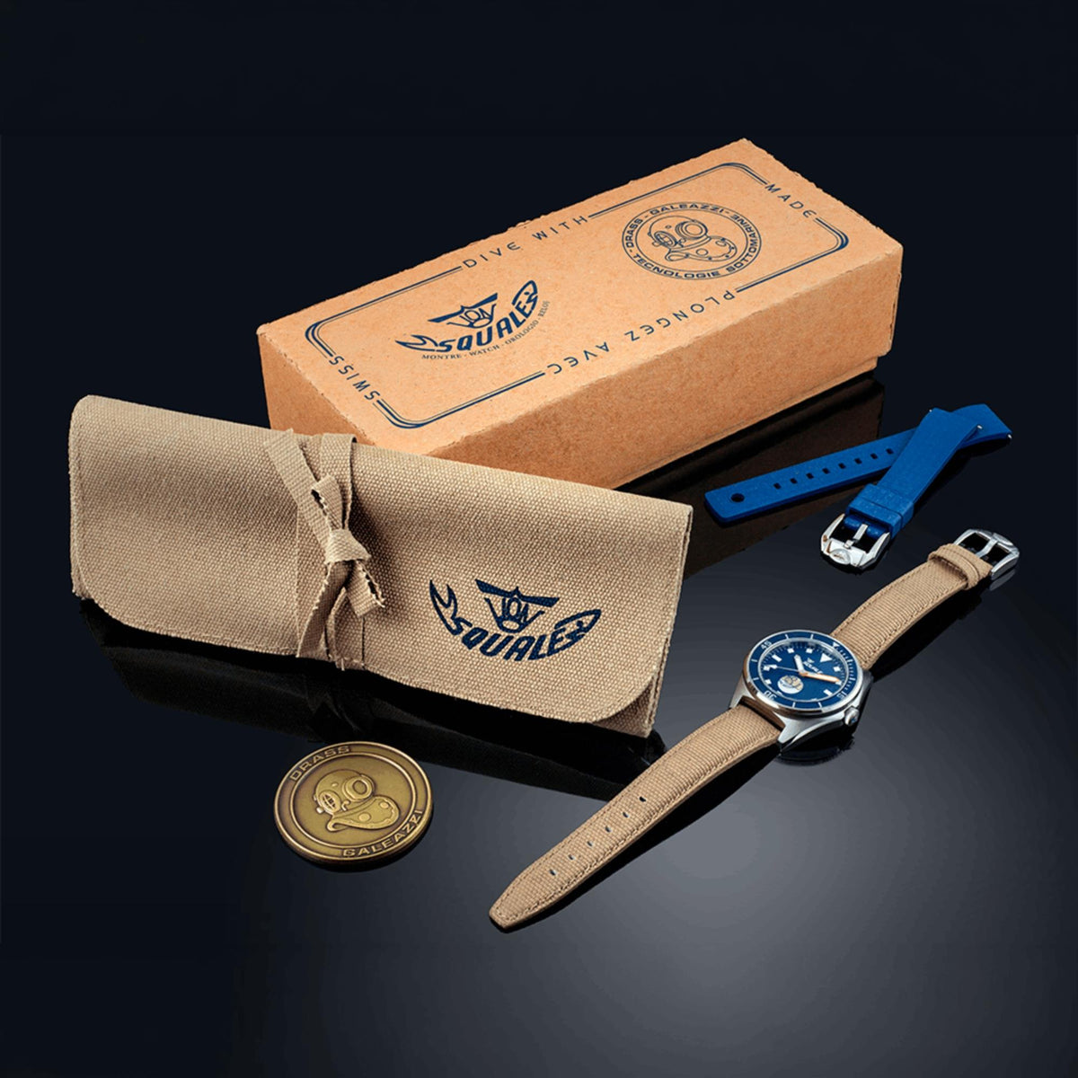 Squale Galeazzi Artiglio 39.5mm Limited Edition Blue Dial Microfiber and Rubber Mens Automatic Watch VONDSSGZBL.MI