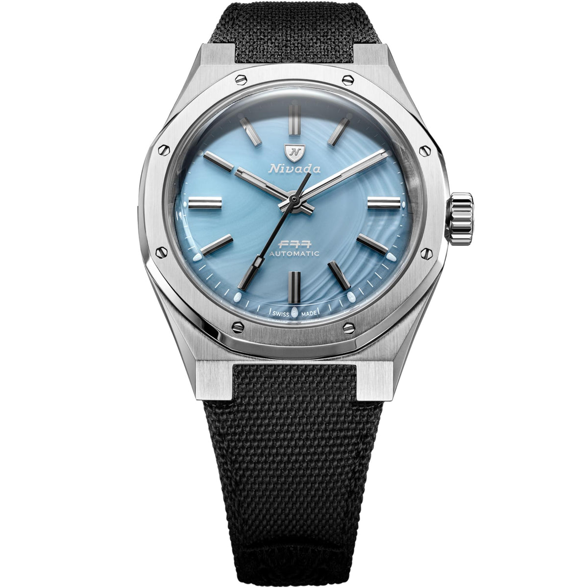Nivada Grenchen F77 MK2 100 Years Edition 38mm Ice Agate Dial Canvas Mens Automatic Watch 68061A77-BC