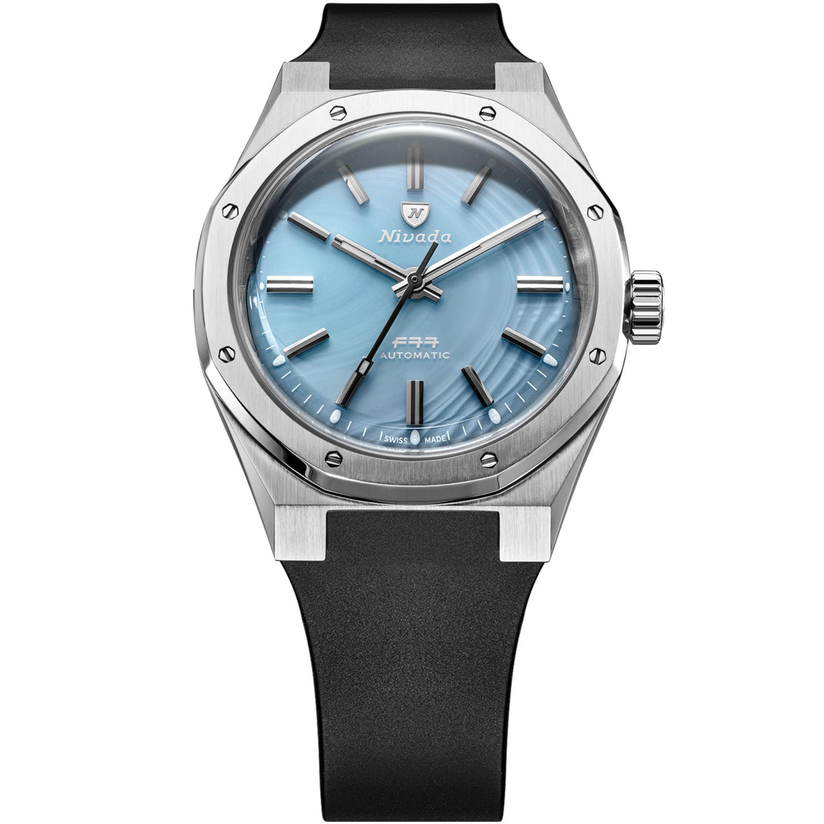 Nivada Grenchen F77 MK2 100 Years Edition 38mm Ice Agate Dial Rubber Mens Automatic Watch 68061A77-DR