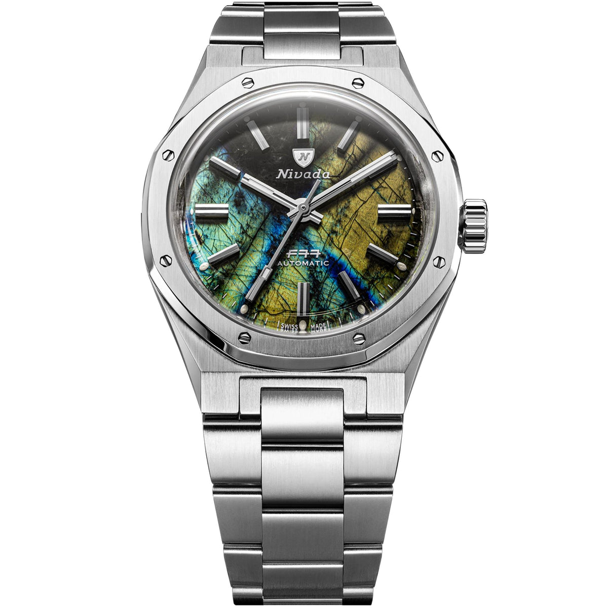 Nivada Grenchen F77 MK2 100 Years Edition 38mm Labradorite Dial Steel Mens Automatic Watch 68054A77