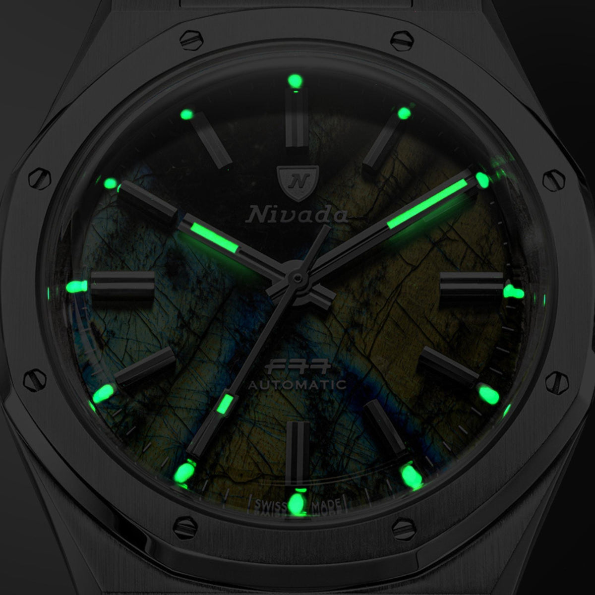 Nivada Grenchen F77 MK2 100 Years Edition 38mm Labradorite Dial Rubber Mens Automatic Watch 68054A77-DR