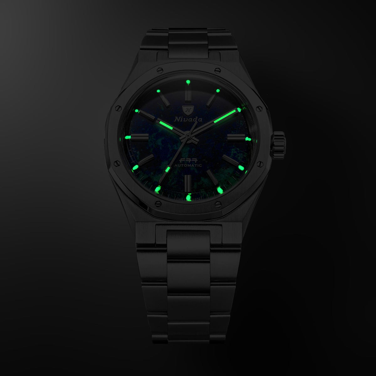Nivada Grenchen F77 MK2 100 Years Edition 38mm Azurite Dial Steel Mens Automatic Watch 68056A77