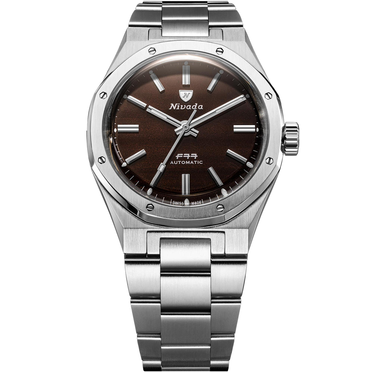 Nivada Grenchen F77 MK2 100 Years Edition 38mm Smoky Quartz Dial Steel Mens Automatic Watch 68060A77