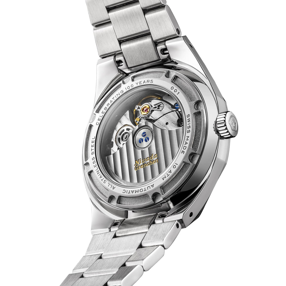 Nivada Grenchen F77 MK2 100 Years Edition 38mm Black Opal Dial Steel Mens Automatic Watch 68062A77