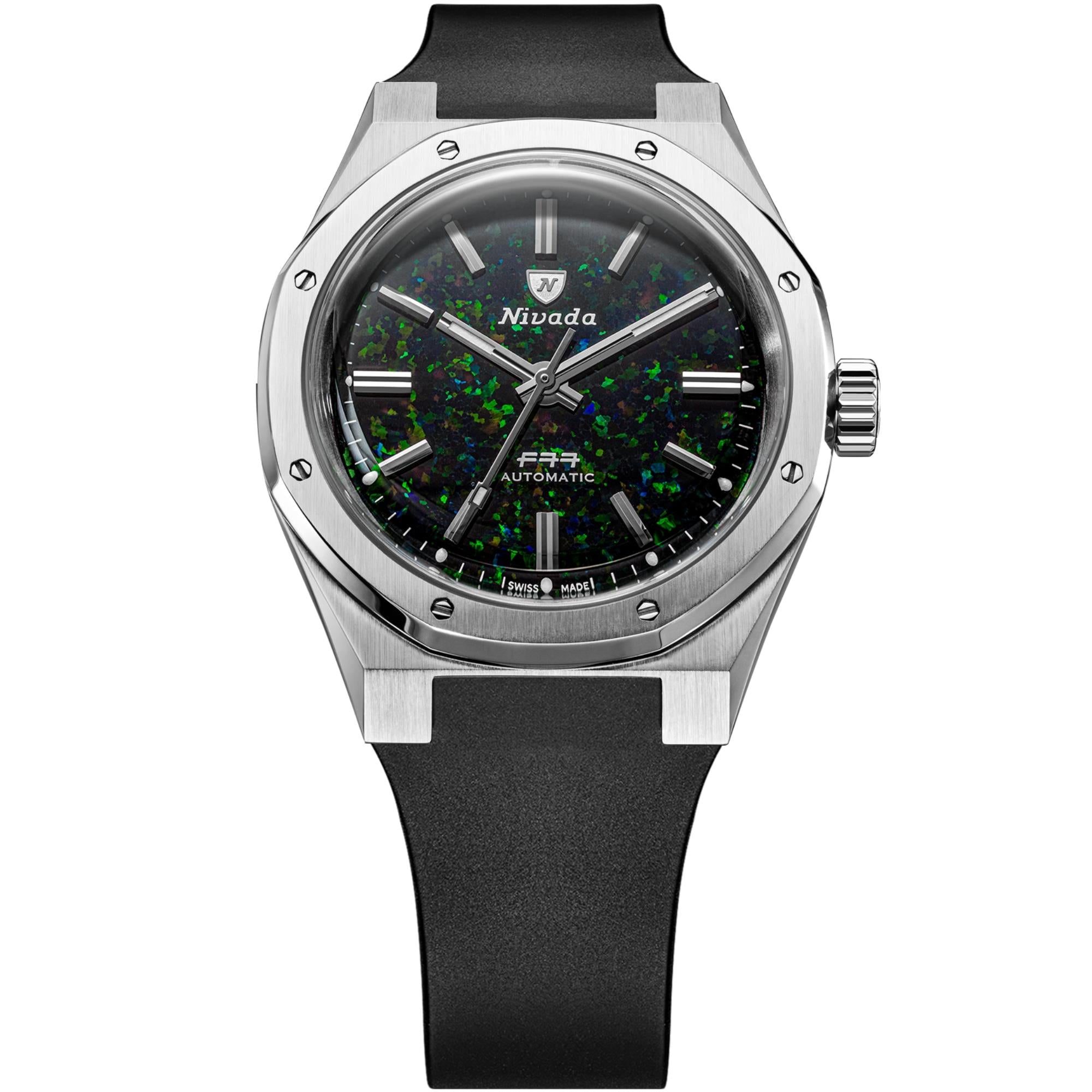 人文 batten Nivada Grenchen F77 MK2 Labradorite Dial Rubber Watch 68054A77-DR