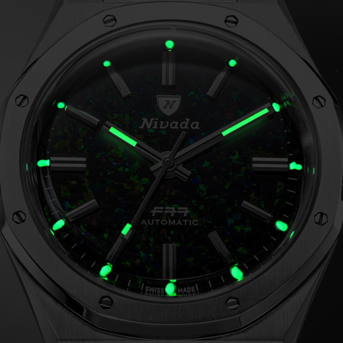 Nivada Grenchen F77 MK2 100 Years Edition 38mm Black Opal Dial Rubber Mens Automatic Watch 68062A77-DR