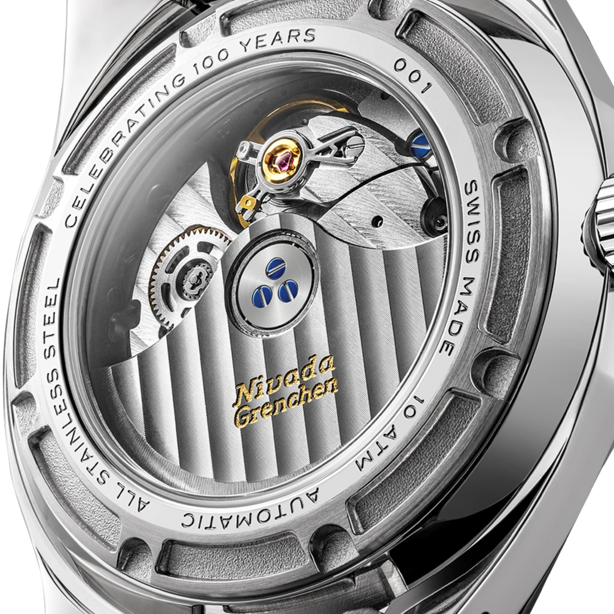 Nivada Grenchen F77 MK2 100 Years Edition 38mm Black Opal Dial Rubber