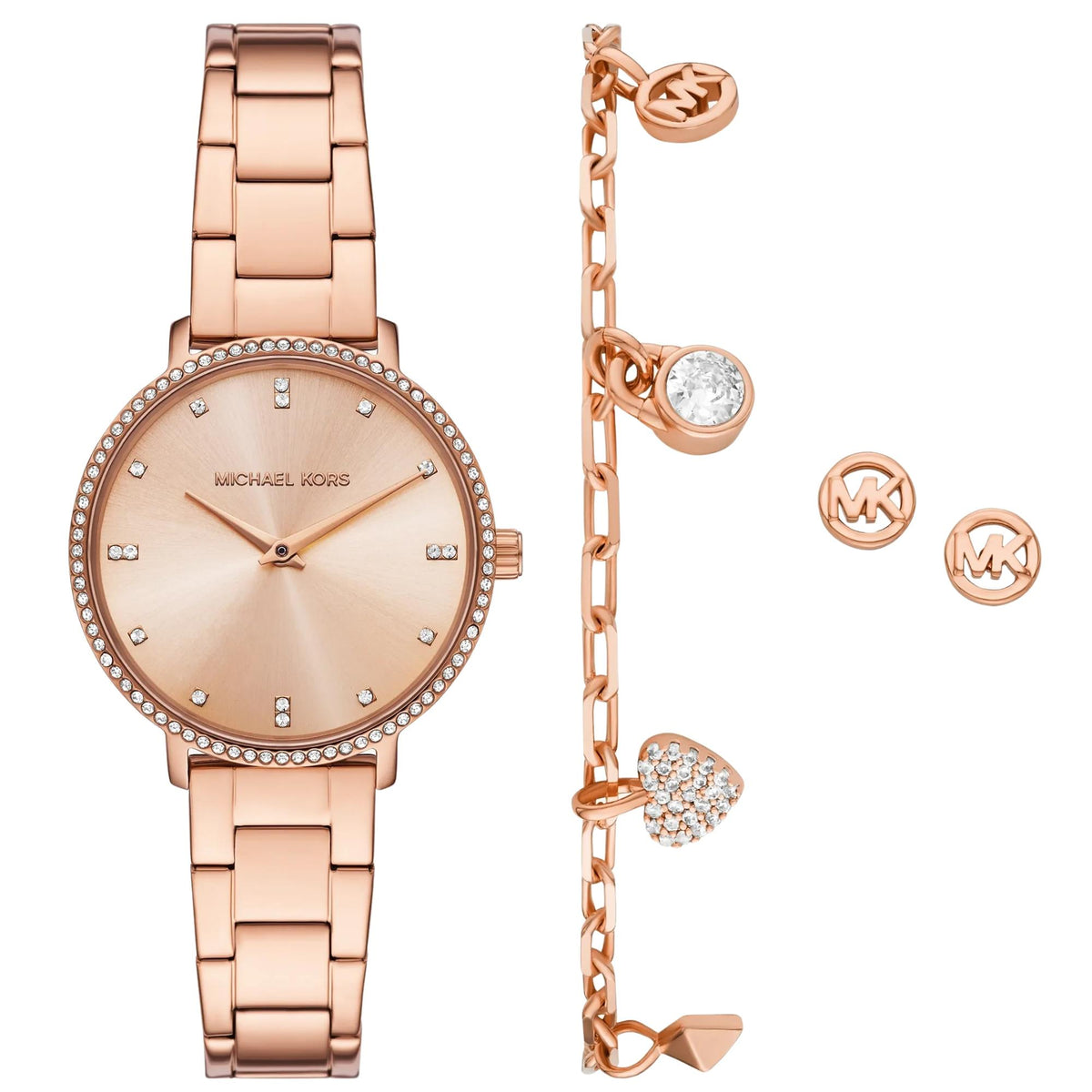 Michael Kors Pyper 32mm Rose Gold Dial Steel Ladies Quartz Watch MK7645SET