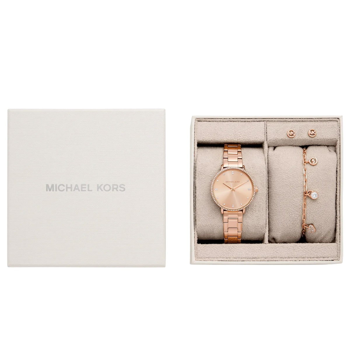 Michael Kors Pyper 32mm Rose Gold Dial Steel Ladies Quartz Watch MK7645SET