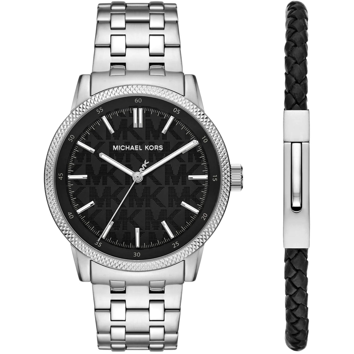 Michael Kors Wolfe 43mm Black Dial Steel Mens Quartz Watch MK9291SET