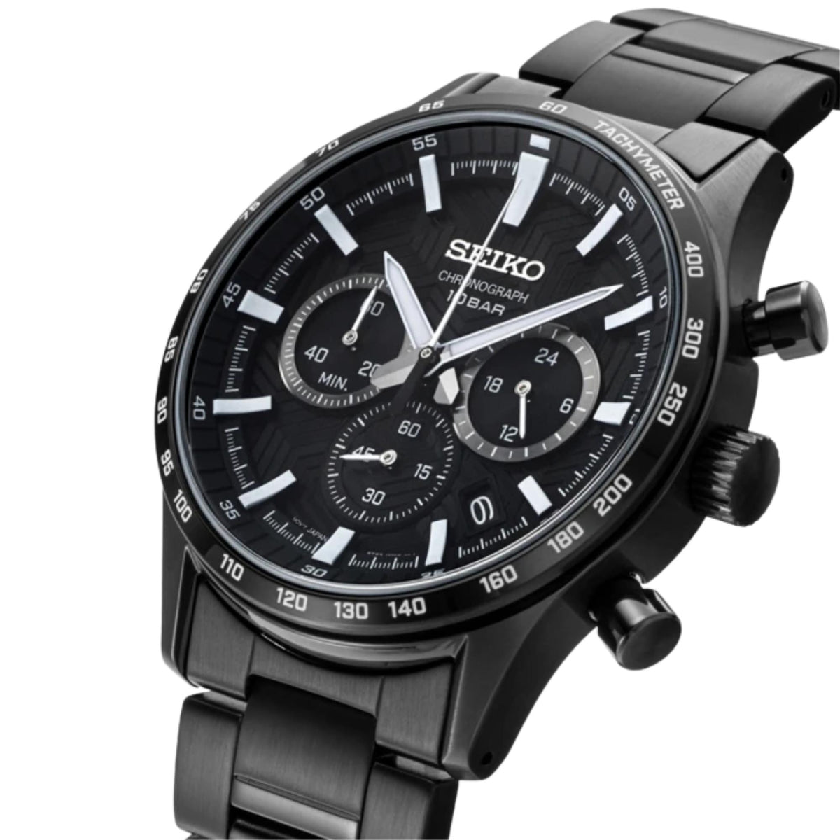 Seiko Essentials 43mm Chronograph Black Dial Steel Mens Quartz Watch SSB415P1