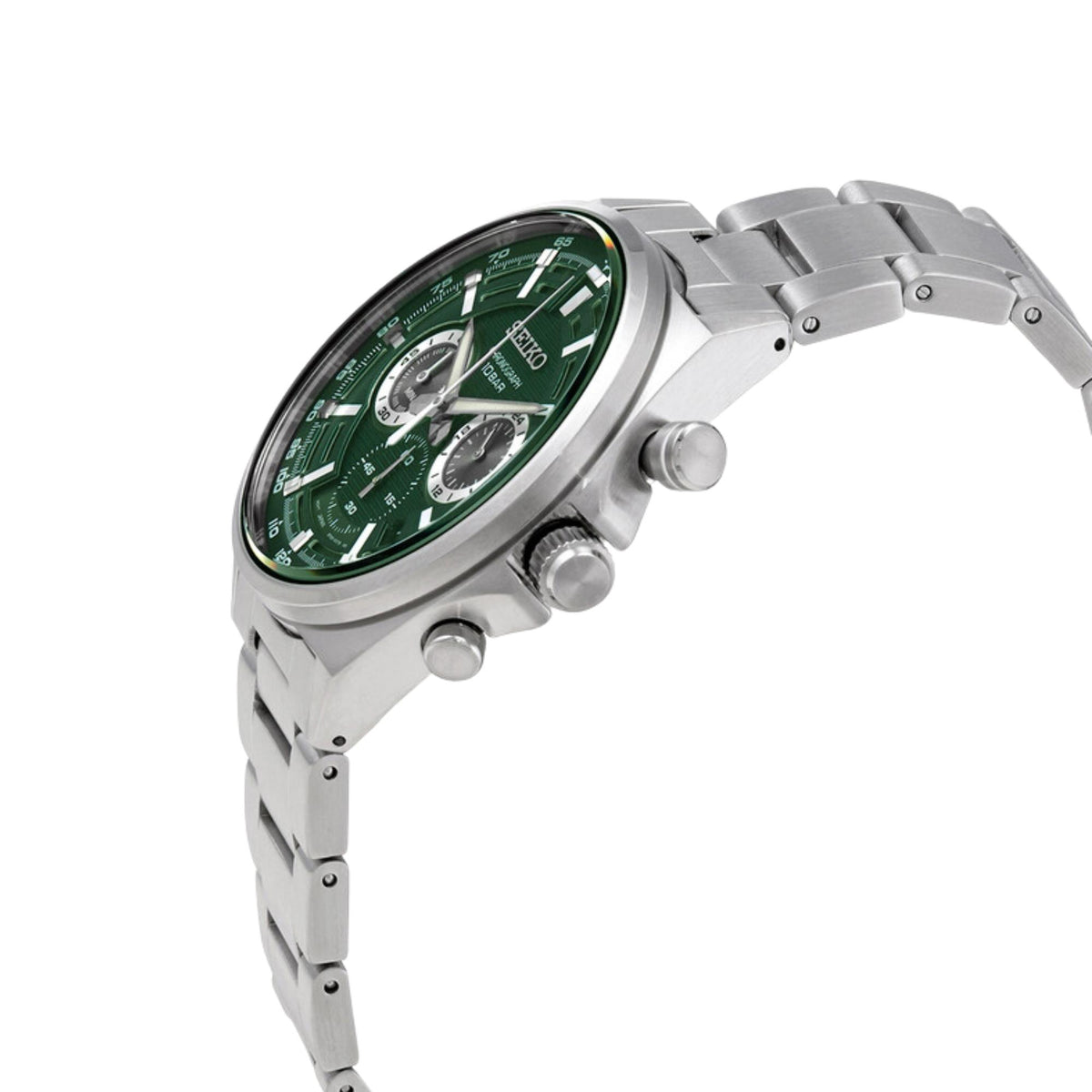 Seiko Essentials 41mm Chronograph Green Dial Steel Mens Quartz Watch SSB405P1