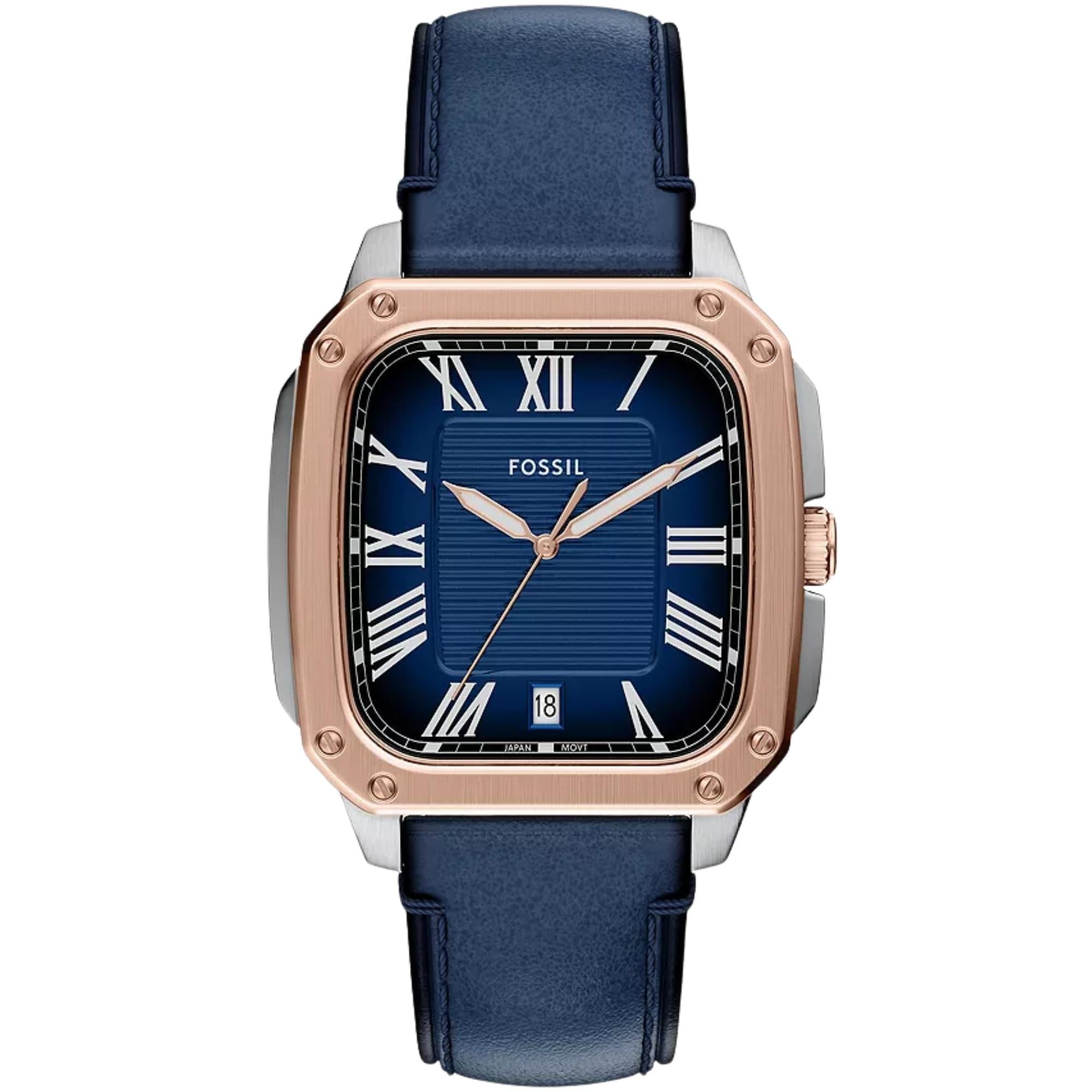 メカニカルシースルー腕時計 防水　Fossil brand Fossil Crosby 42mm Blue Dial Leather Mens Watch FS6149