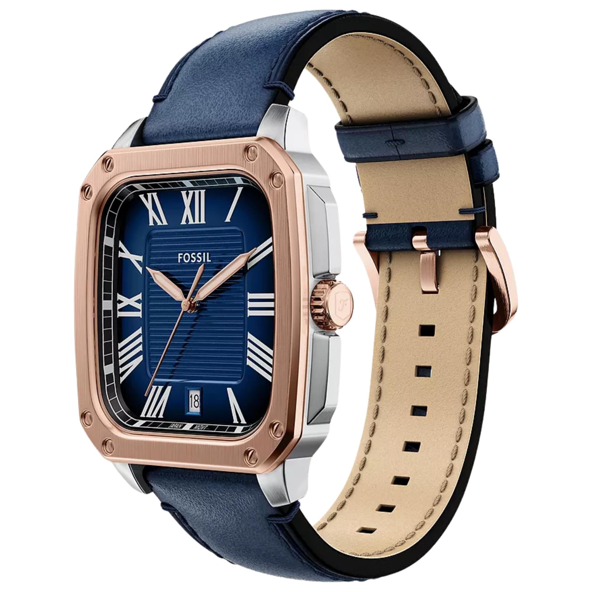 Fossil Crosby 42mm Blue Dial Leather Mens Watch FS6149
