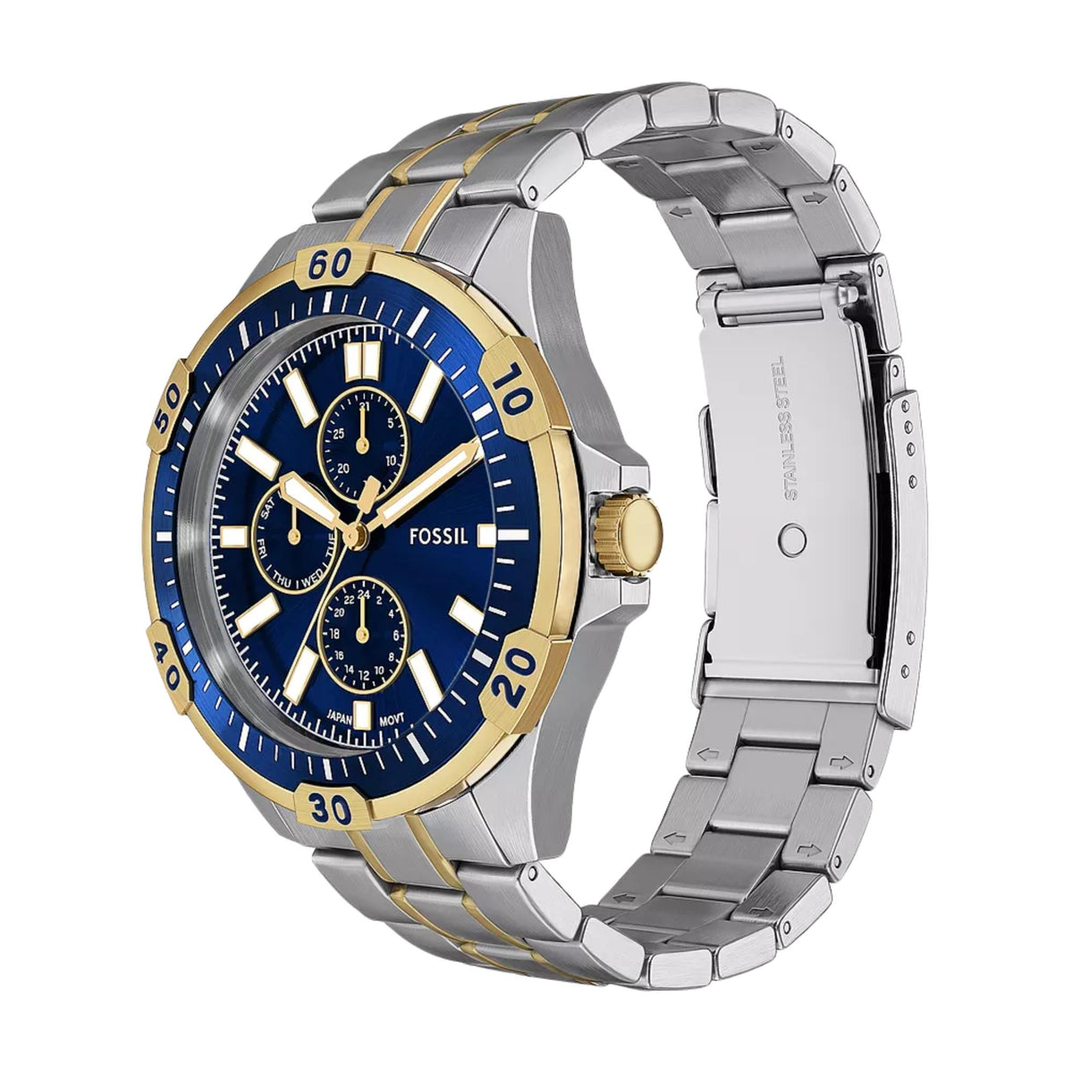 Fossil Garrett 44mm Multifunction Blue Dial Steel Mens Quartz Watch FS6146