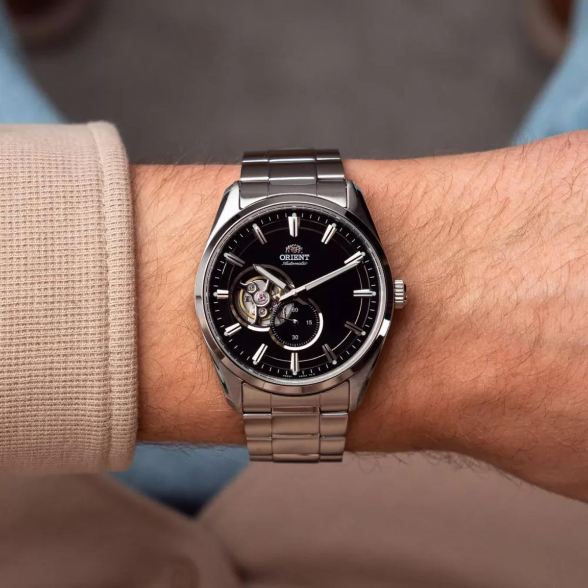 Orient Stretto 'Semi Skeleton' 41mm Black Dial Steel Mens Automatic Watch RA-AR0002B30B