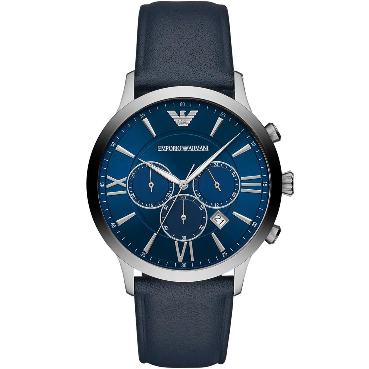 Emporio Armani Giovanni 43mm Chronograph Blue Dial Leather Mens Quartz Watch AR11226