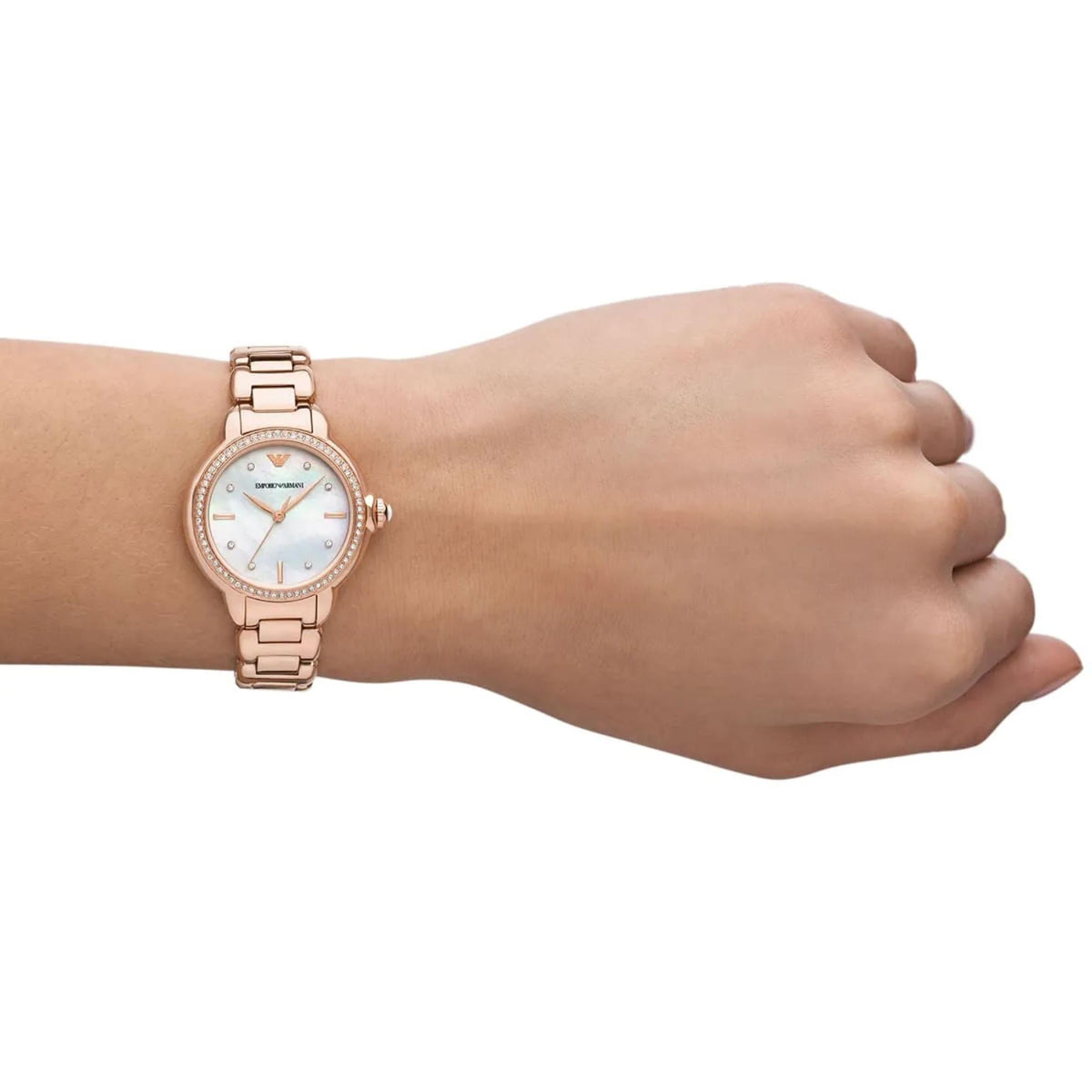 Emporio Armani Mia 32mm Mother of Pearl Dial Rose Gold-Tone Steel Ladies Quartz Watch AR11523