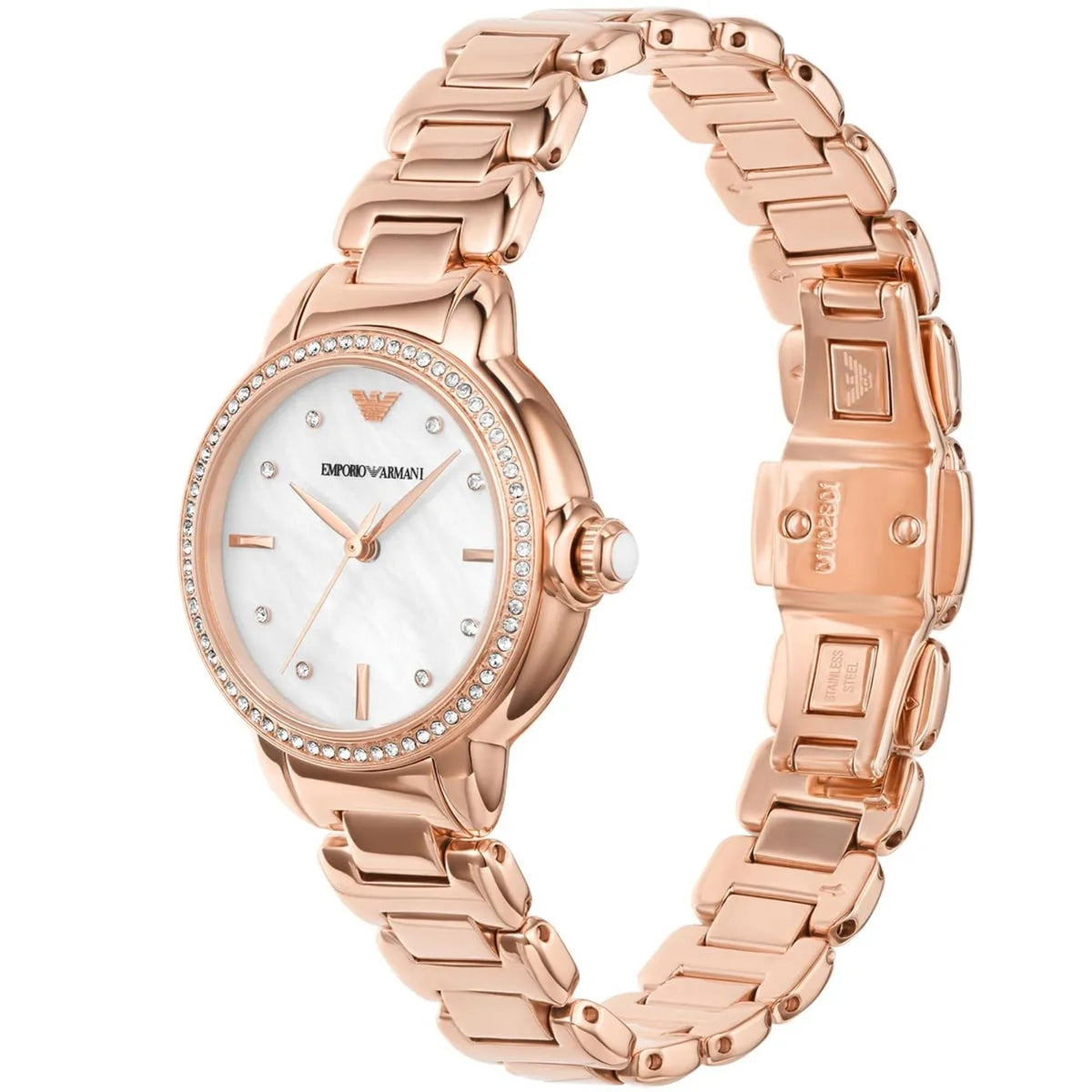 Emporio Armani Mia 32mm Mother of Pearl Dial Rose Gold-Tone Steel Ladies Quartz Watch AR11523