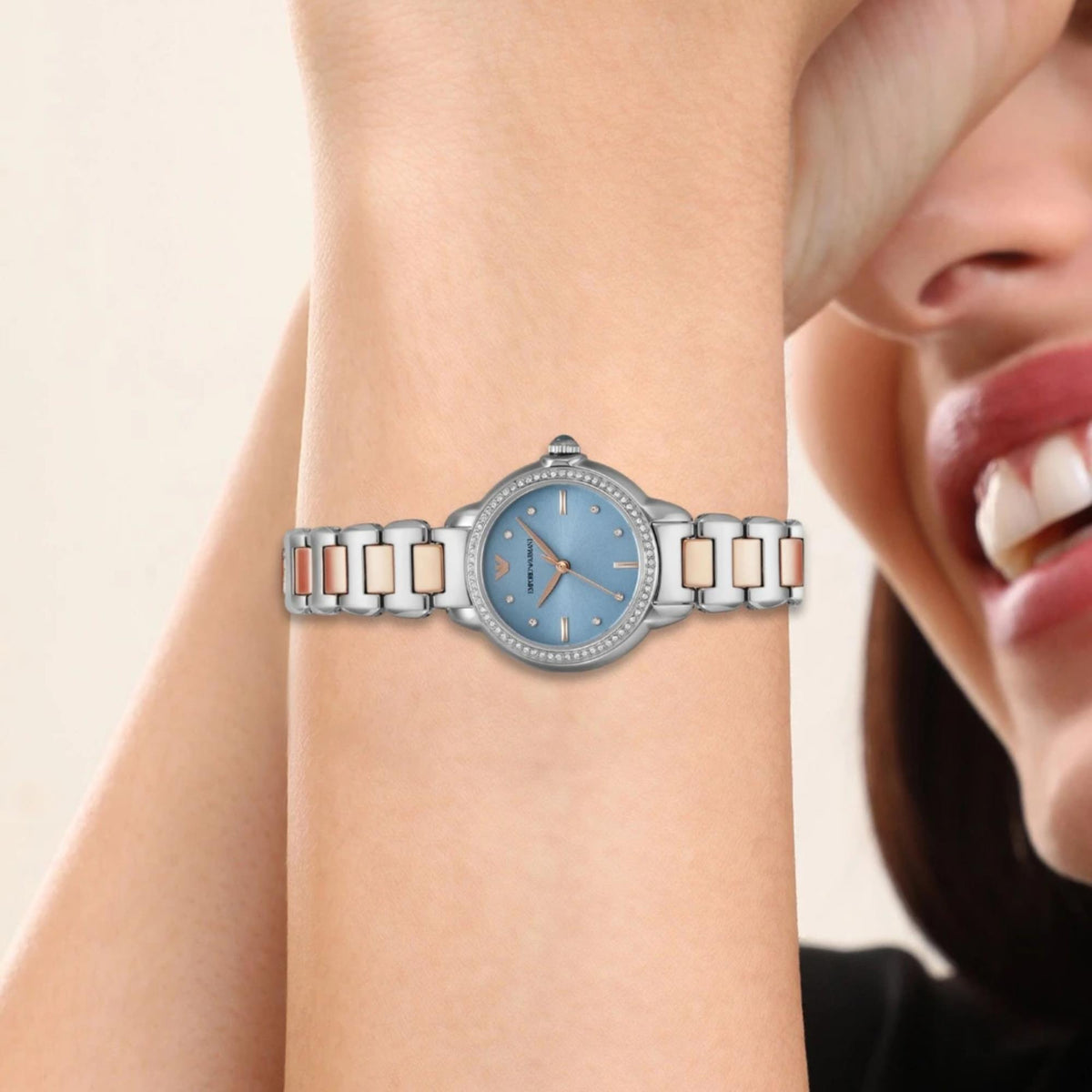 Emporio Armani Mia 32mm Blue Dial Two-Tone Steel Ladies Quartz Watch AR11597