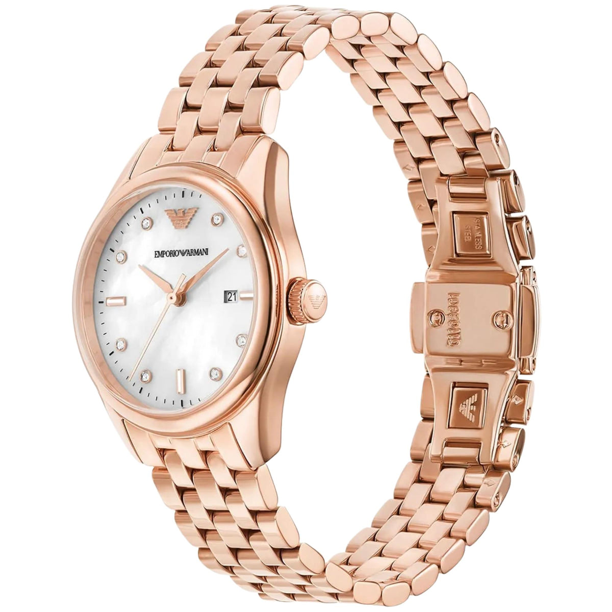 Emporio Armani Antonia 32mm Mother of Pearl Dial Rose Gold-Tone Steel Ladies Quartz Watch AR11615