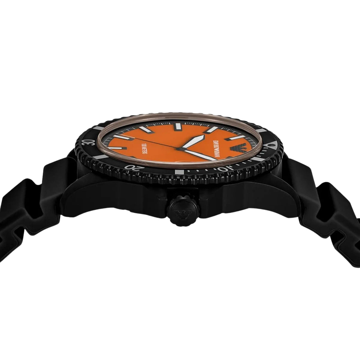 Emporio Armani World Explorer 42mm Orange Dial Silicone Mens Quartz Watch AR11684