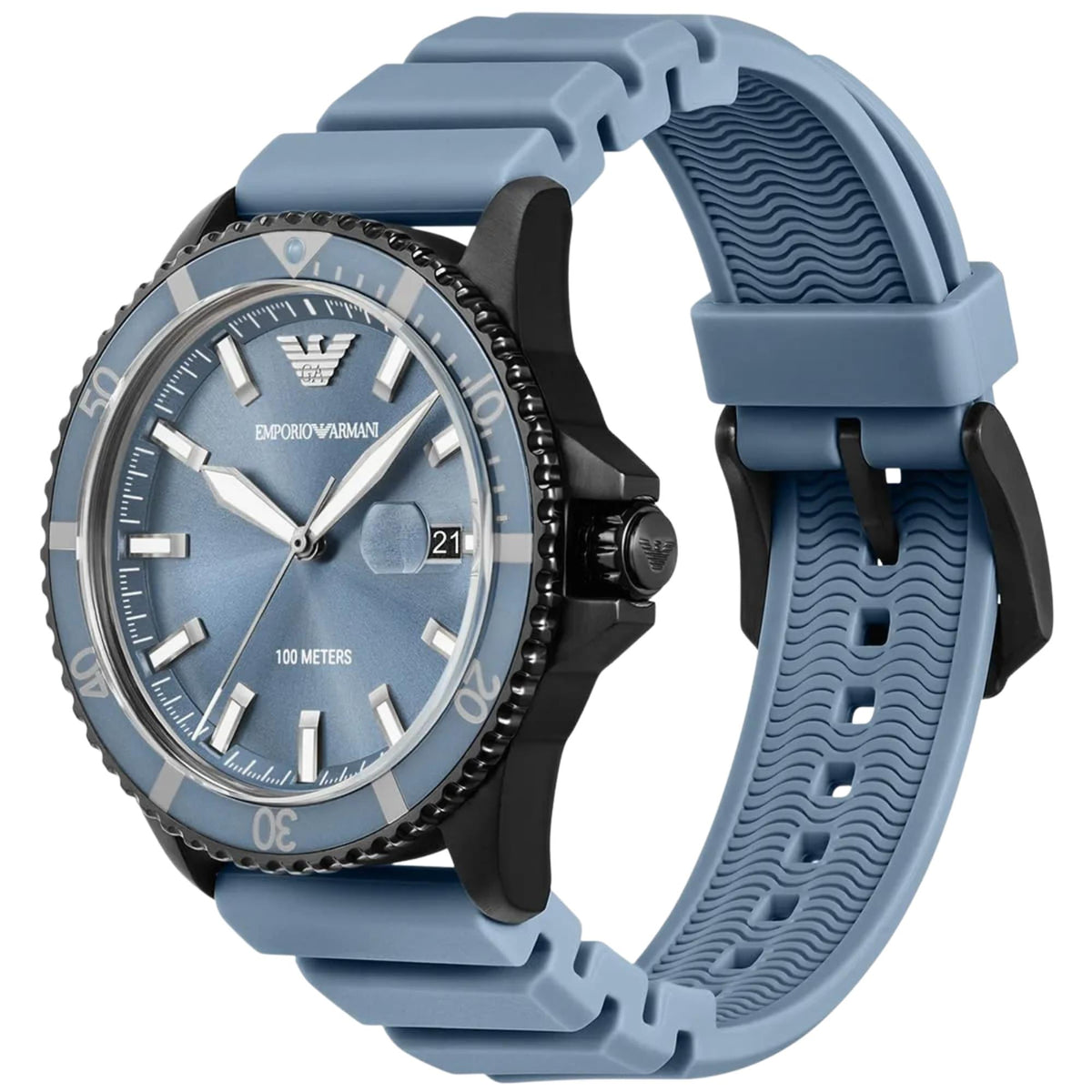Emporio Armani World Explorer 42mm Blue Dial Silicone Mens Quartz Watch AR11685