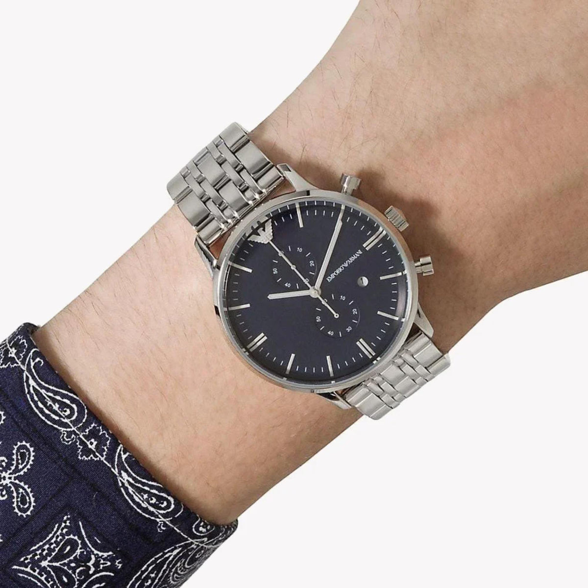 Emporio Armani Gianni 43mm Chronograph Blue Dial Steel Mens Quartz Watch AR1648
