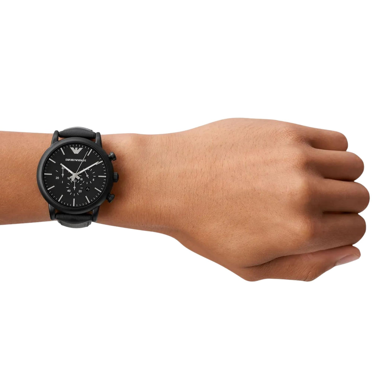 Emporio Armani Luigi 46mm Chronograph Black Dial Leather Mens Quartz Watch AR1970